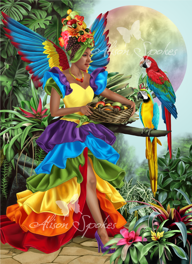 Harvest Moon, Rainbow Fairy, Parrot Macaw - Open Edition Art Print