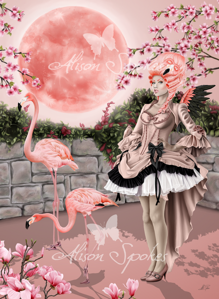 Pink Moon Flamingo Fairy - Open Edition Art Print