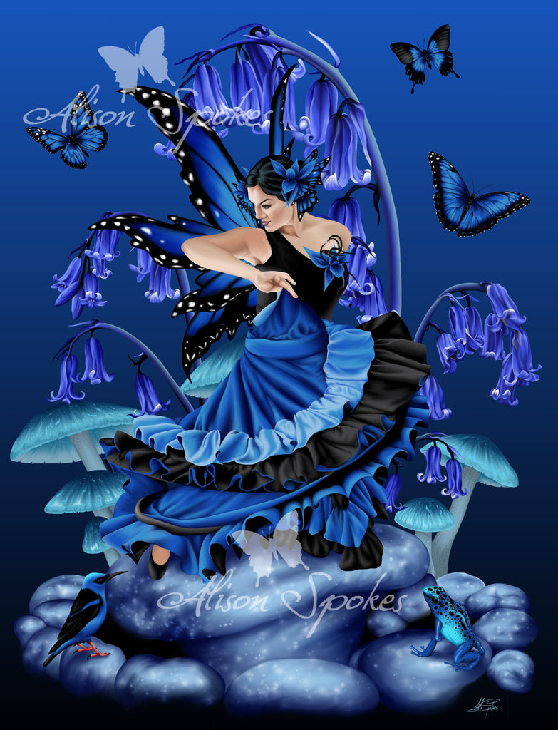 Shades of Blue Butterfly Fairy - Limited Edition Art Print