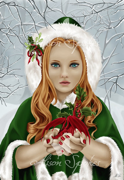 The Gift, Yule Christmas Dragon Fantasy Art - Limited Edition Art Print