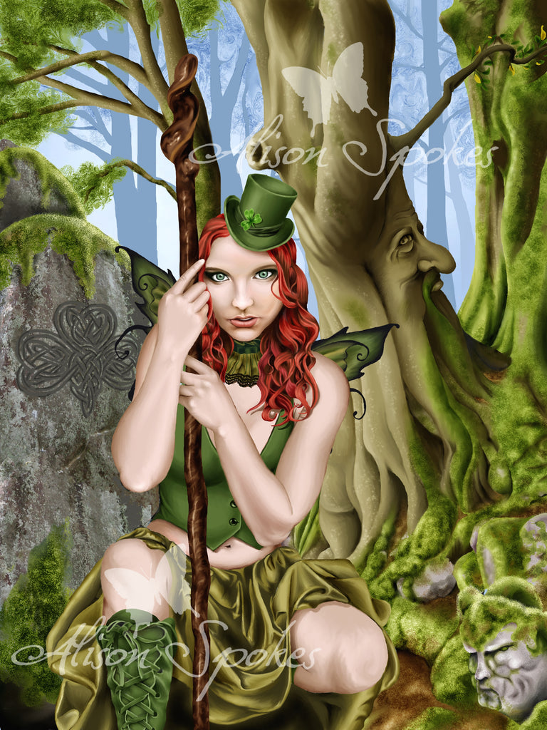 The Green Faerie, Irish Leprechaun - Limited Edition Art Print