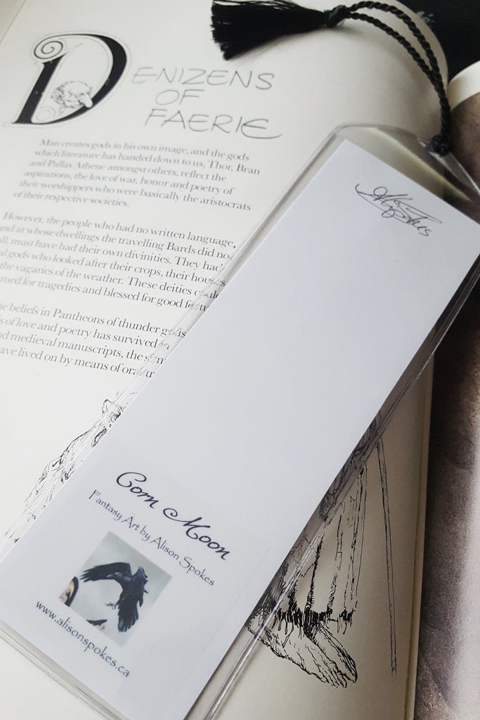 Corn Moon - Raven Fairy Fantasy Art Bookmark (Lifestyle Photo, back)