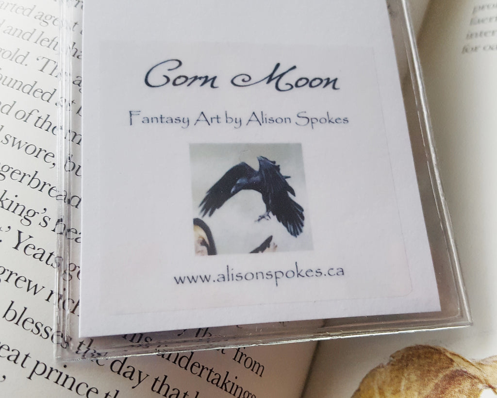 Corn Moon - Raven Fairy Fantasy Art Bookmark (Lifestyle Photo, back, closeup)