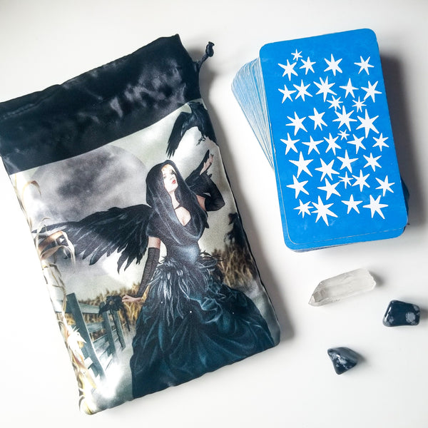 Corn Moon Raven Fairy Drawstring Tarot Bag