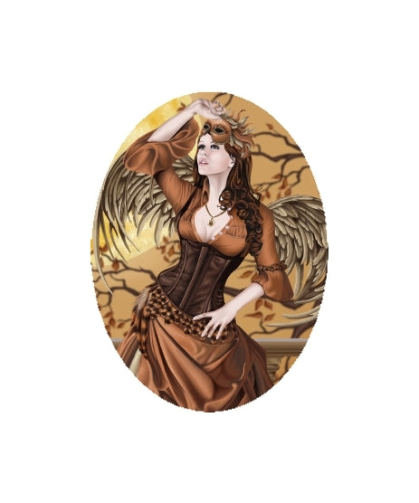 Brown Owl Steampunk Fairy Glass Art Tile Pendant