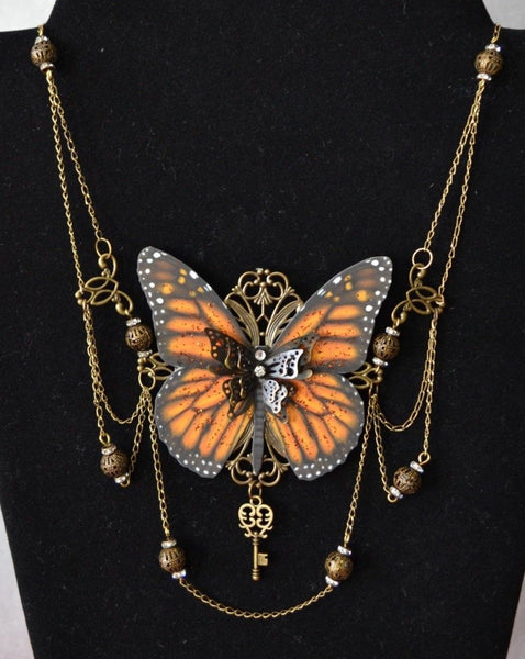 Monarch Butterfly Bronze Bib Necklace