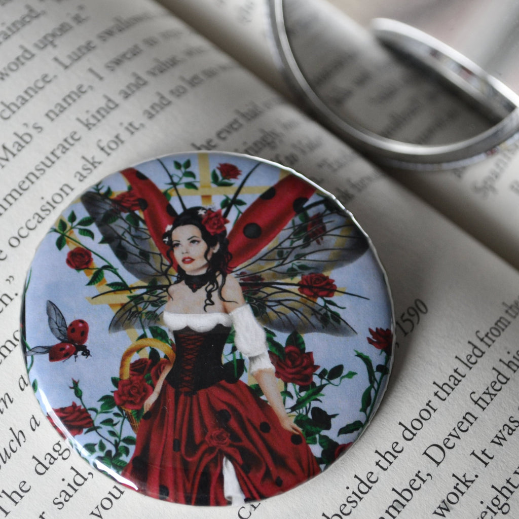Ladybug Rose Gardener Fairy Pocket Mirror