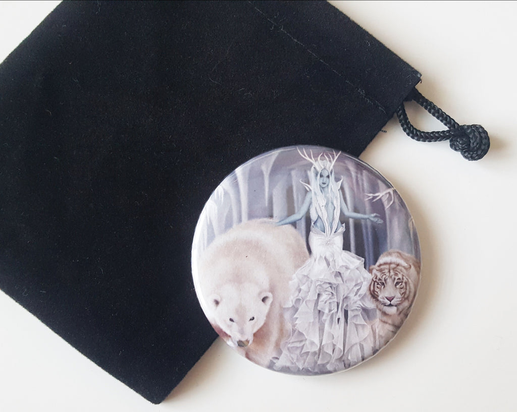 Tempest of Ice Fantasy Art Pocket Mirror with Velvet Bag
