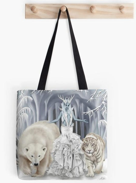 Tempest of Ice Fantasy Bear Tiger Art Tote Bag