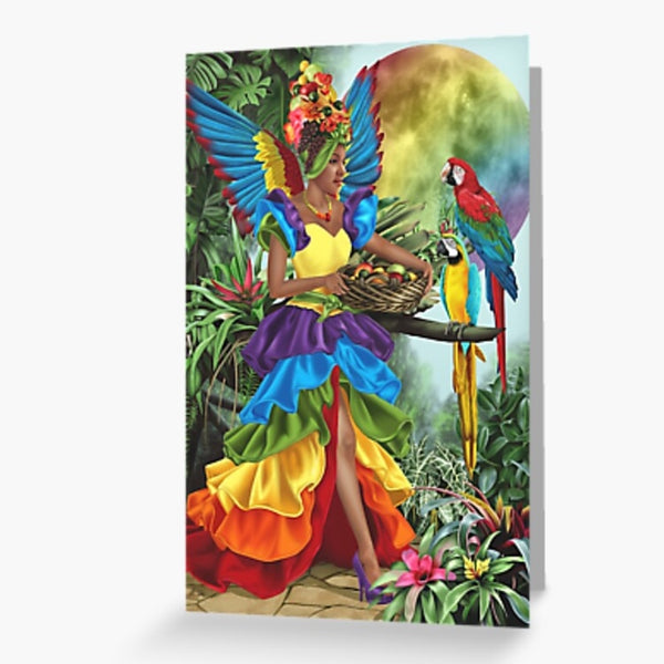 Harvest Moon - Macaw Parrot Fairy Greeting Card